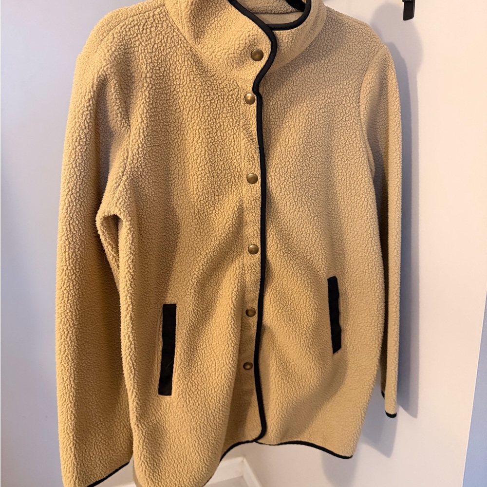 J. Crew Tan Teddy Jacket with Black Accents